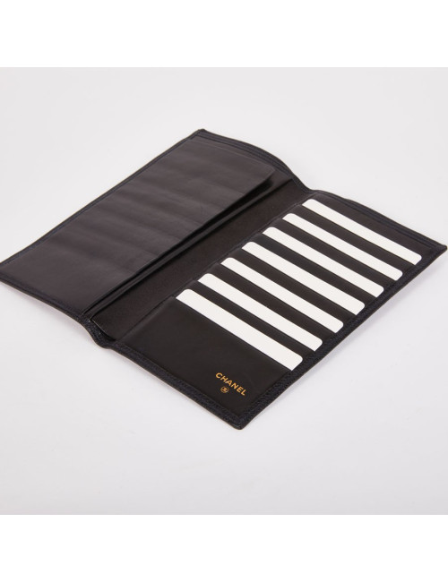 Porte-chéquier CHANEL cuir grainé noir