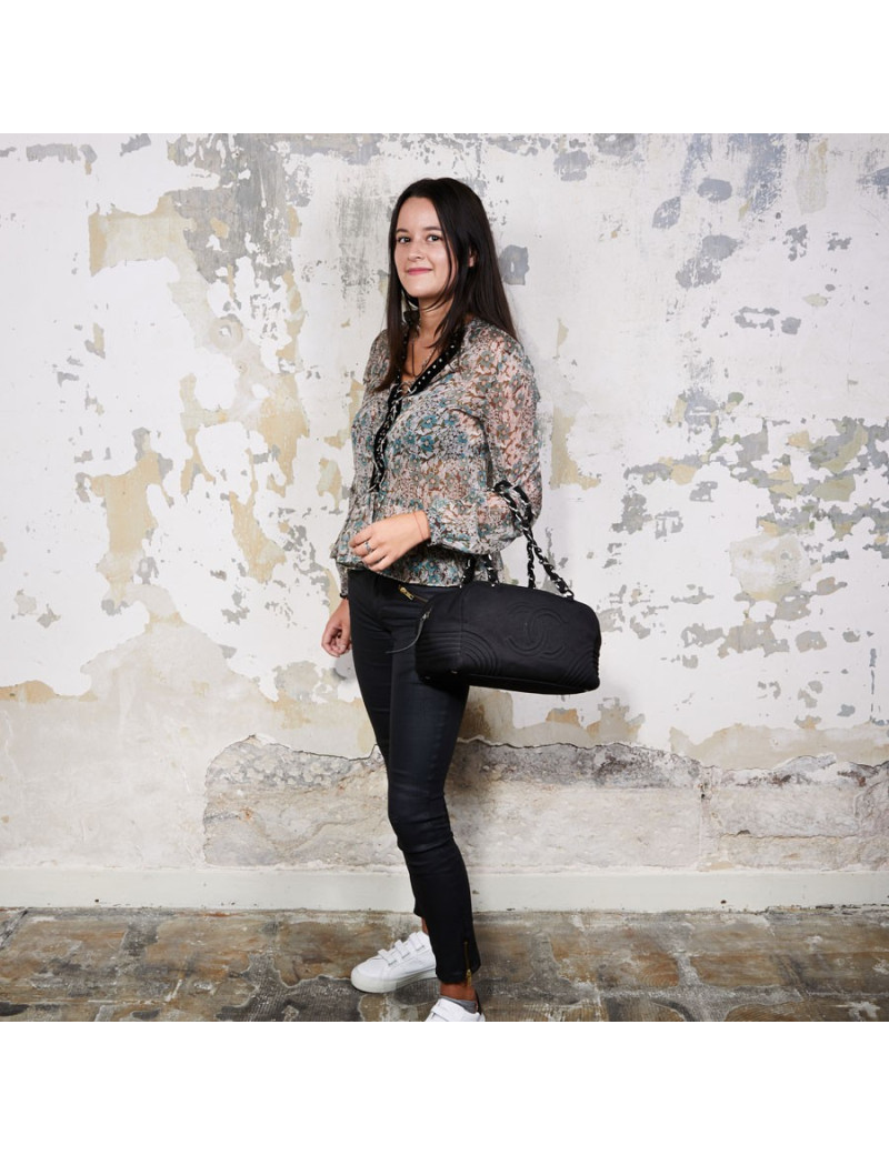 Sac CHANEL bowling en tissu jersey noir