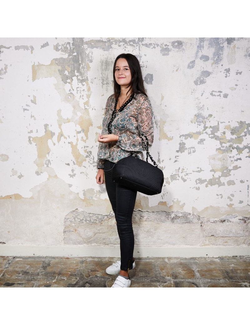 Sac CHANEL bowling en tissu jersey noir