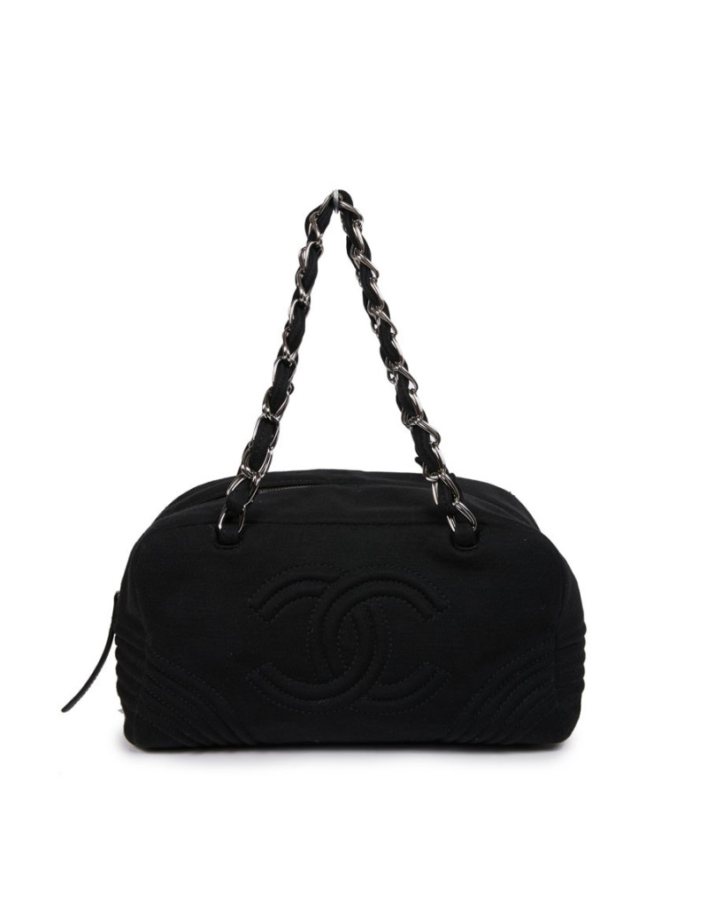 Sac CHANEL bowling en tissu jersey noir