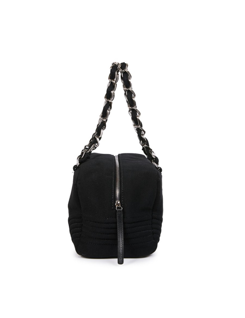 Sac CHANEL bowling en tissu jersey noir