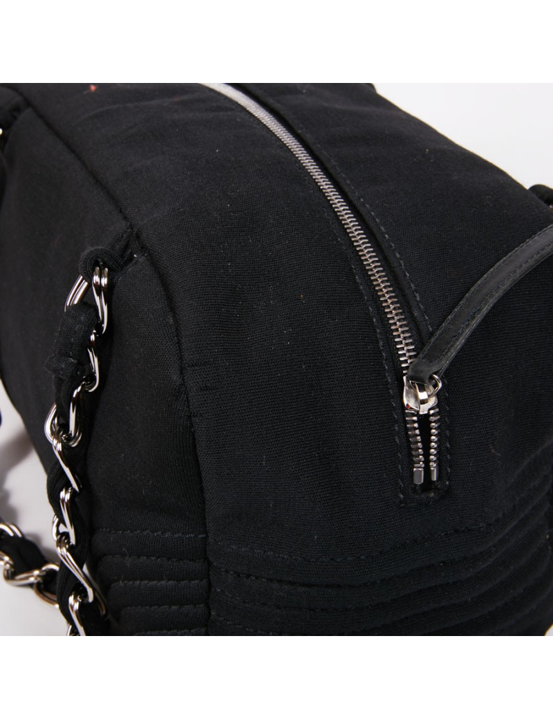 Sac CHANEL bowling en tissu jersey noir