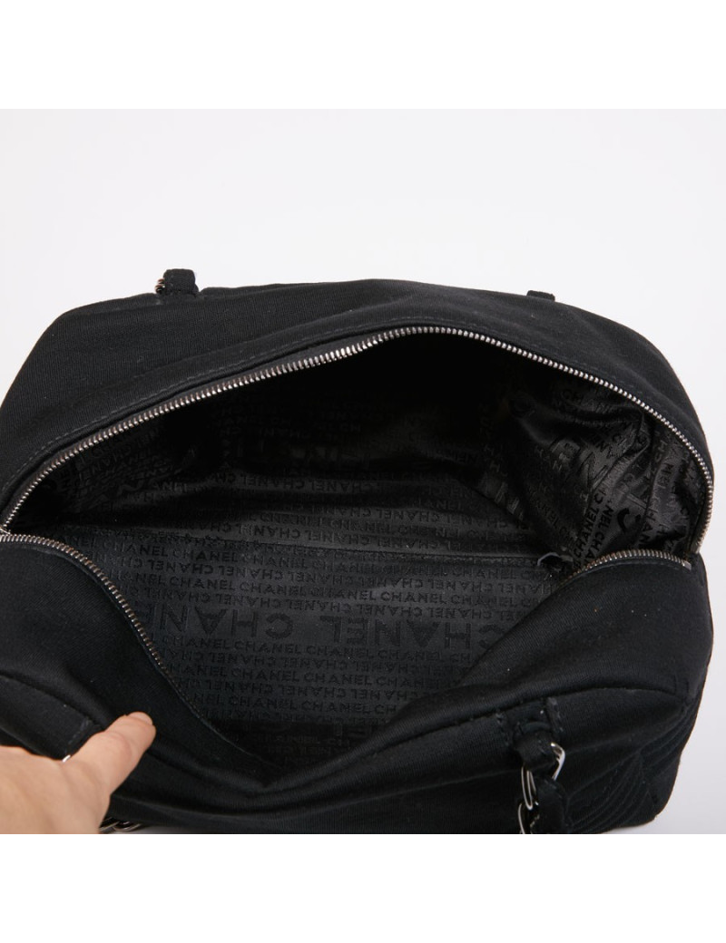 Sac CHANEL bowling en tissu jersey noir