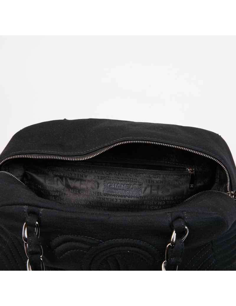 Sac CHANEL bowling en tissu jersey noir