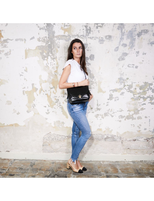 Sac GUCCI vintage crocodile noir brillant