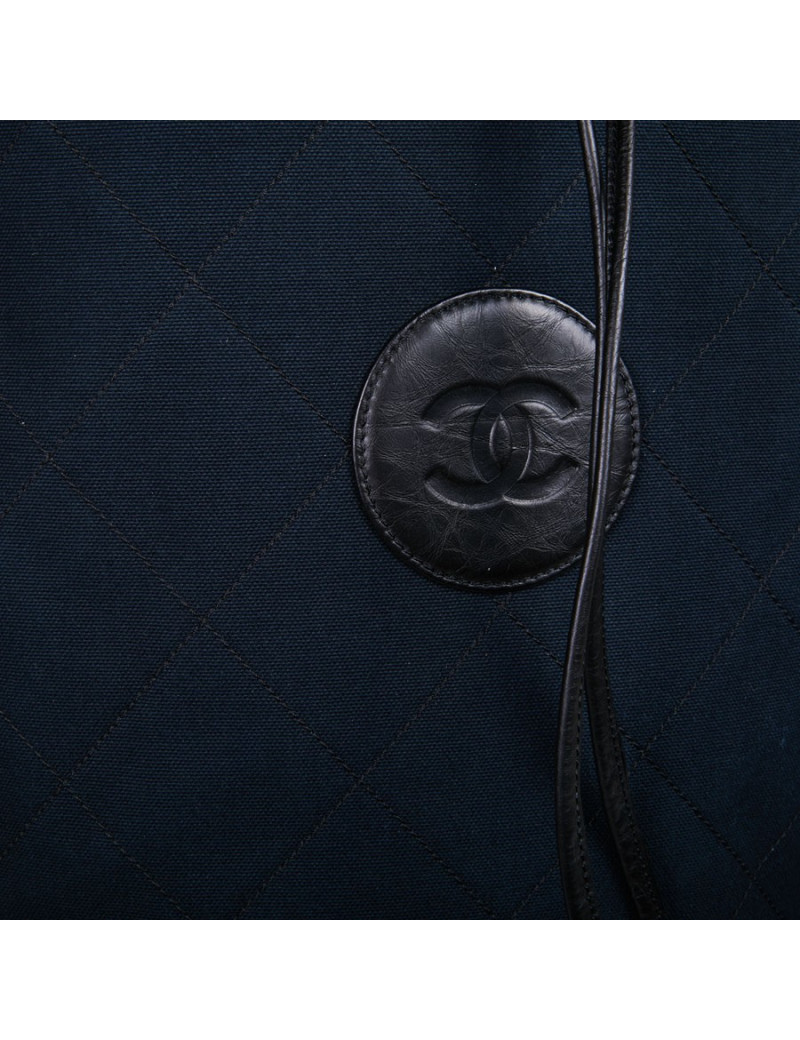 sac de golf CHANEL toile et cuir bleu nuit