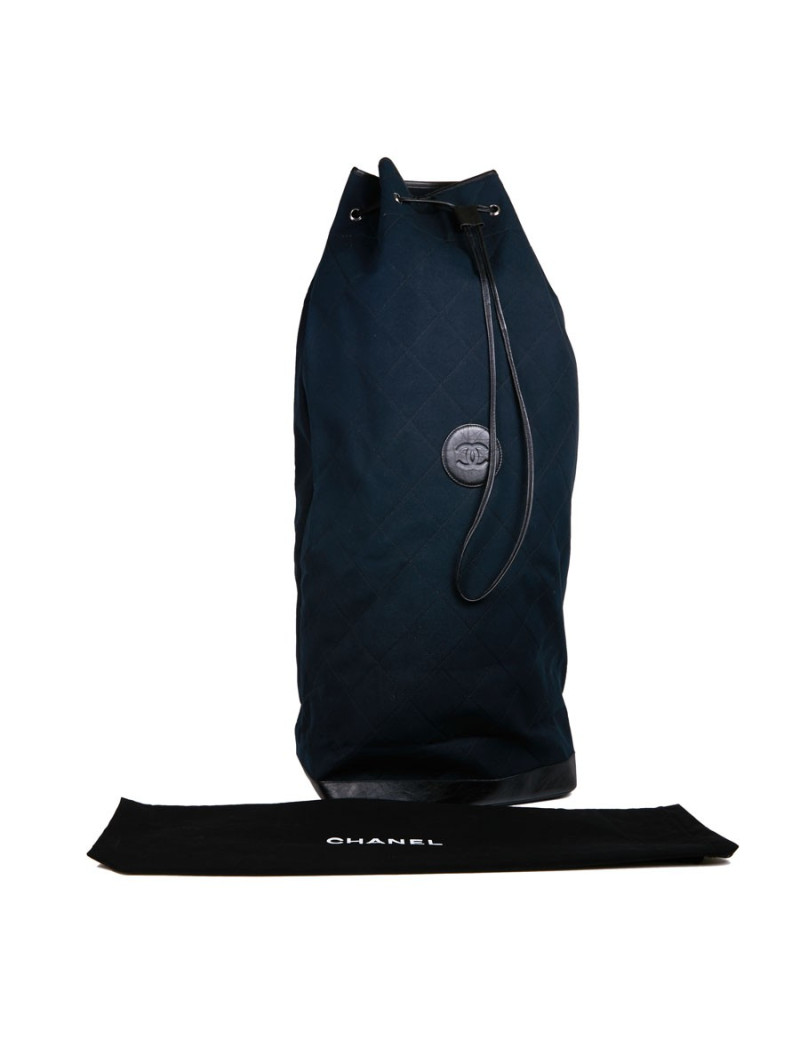 sac de golf CHANEL toile et cuir bleu nuit