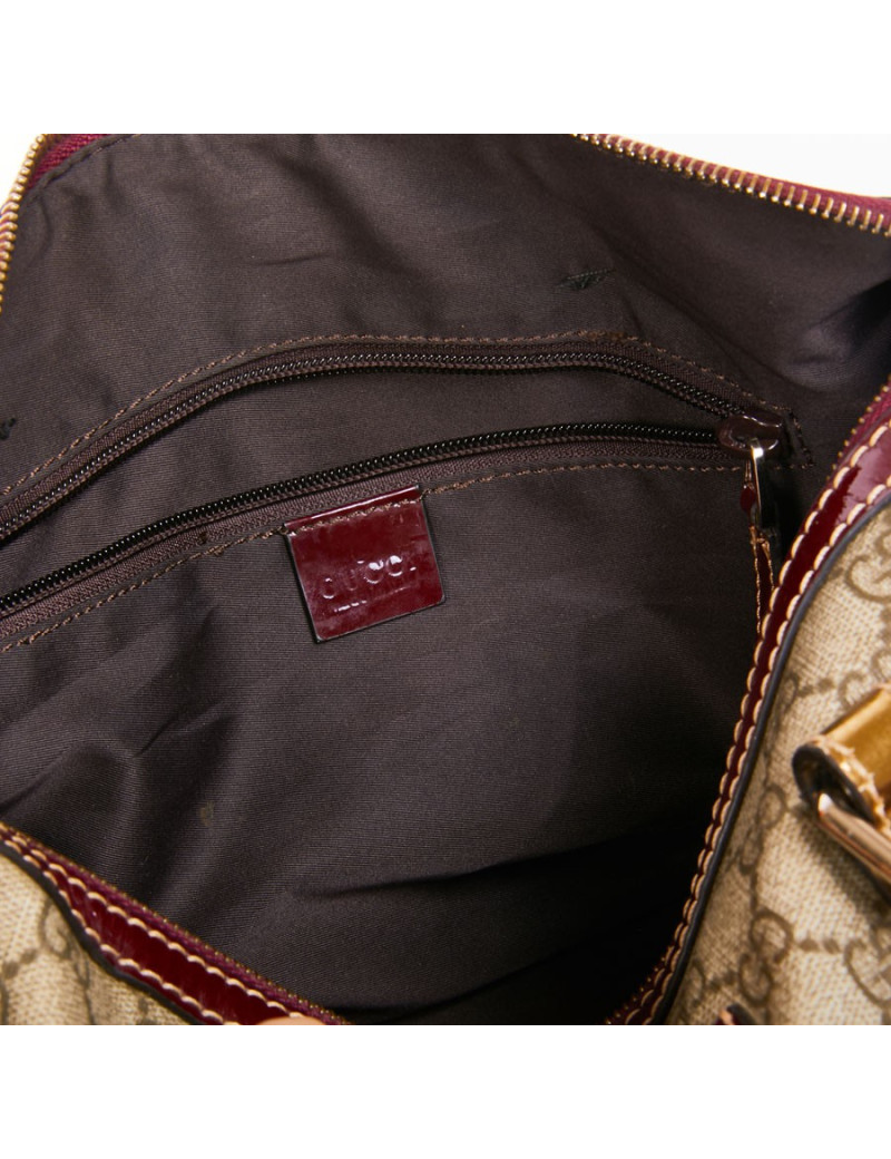 Sac GUCCI toile monogram et cuir verni bordeaux