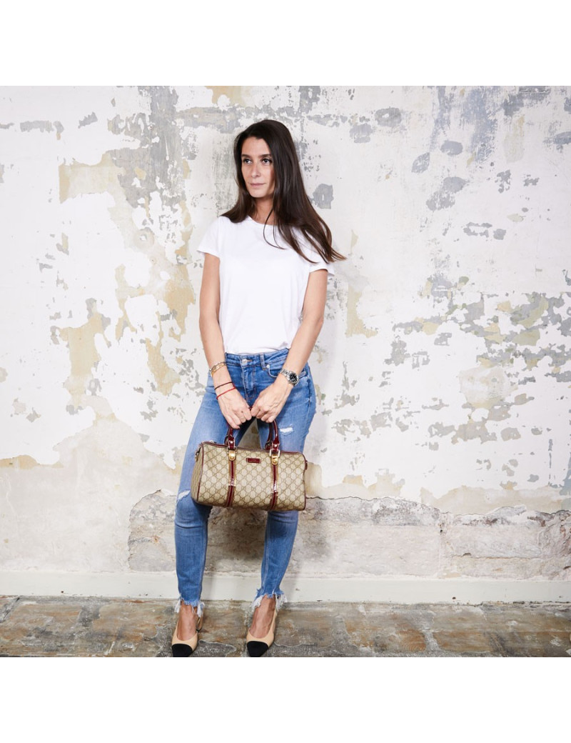 Sac GUCCI toile monogram et cuir verni bordeaux