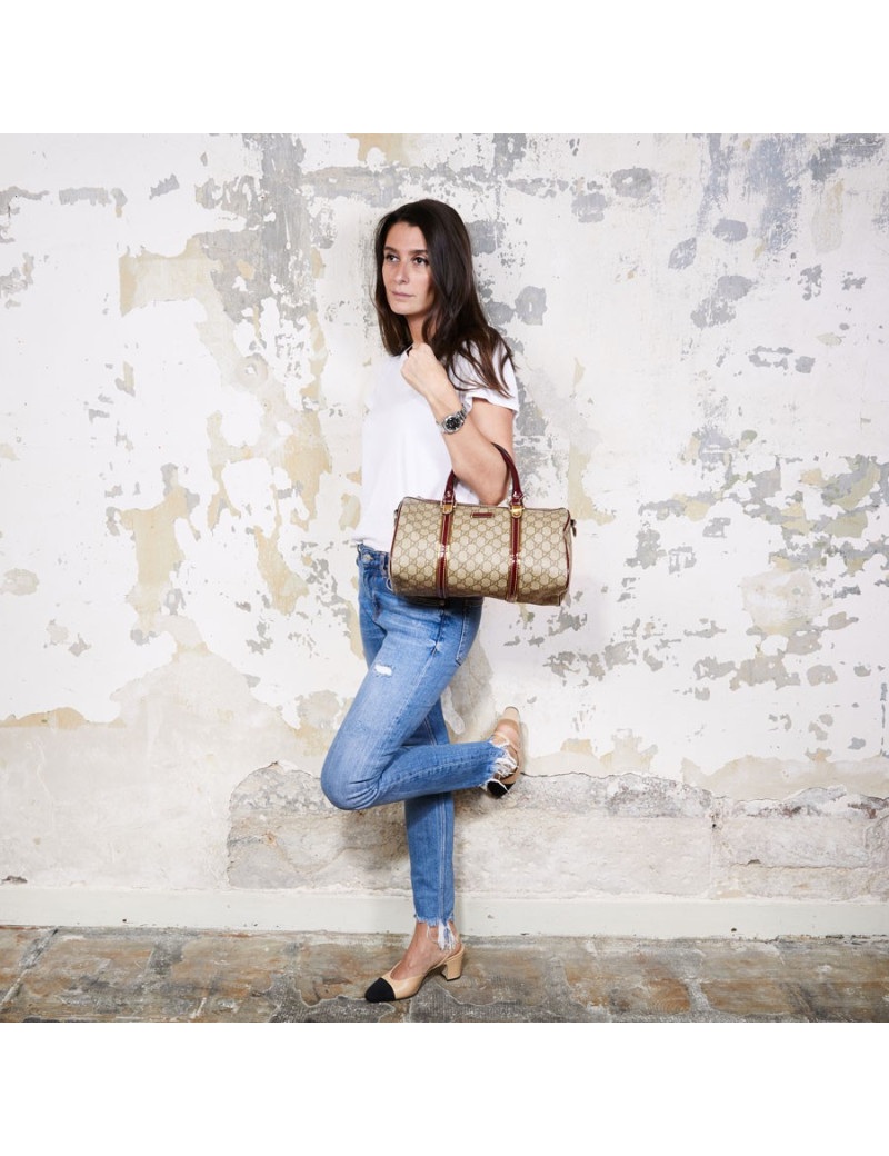 Sac GUCCI toile monogram et cuir verni bordeaux