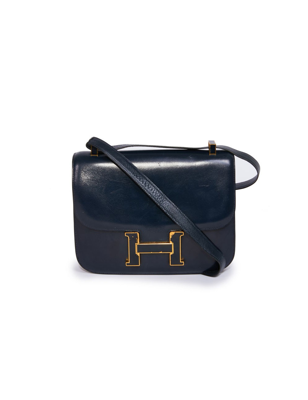 Sac Constance HERMES cuir box bleu