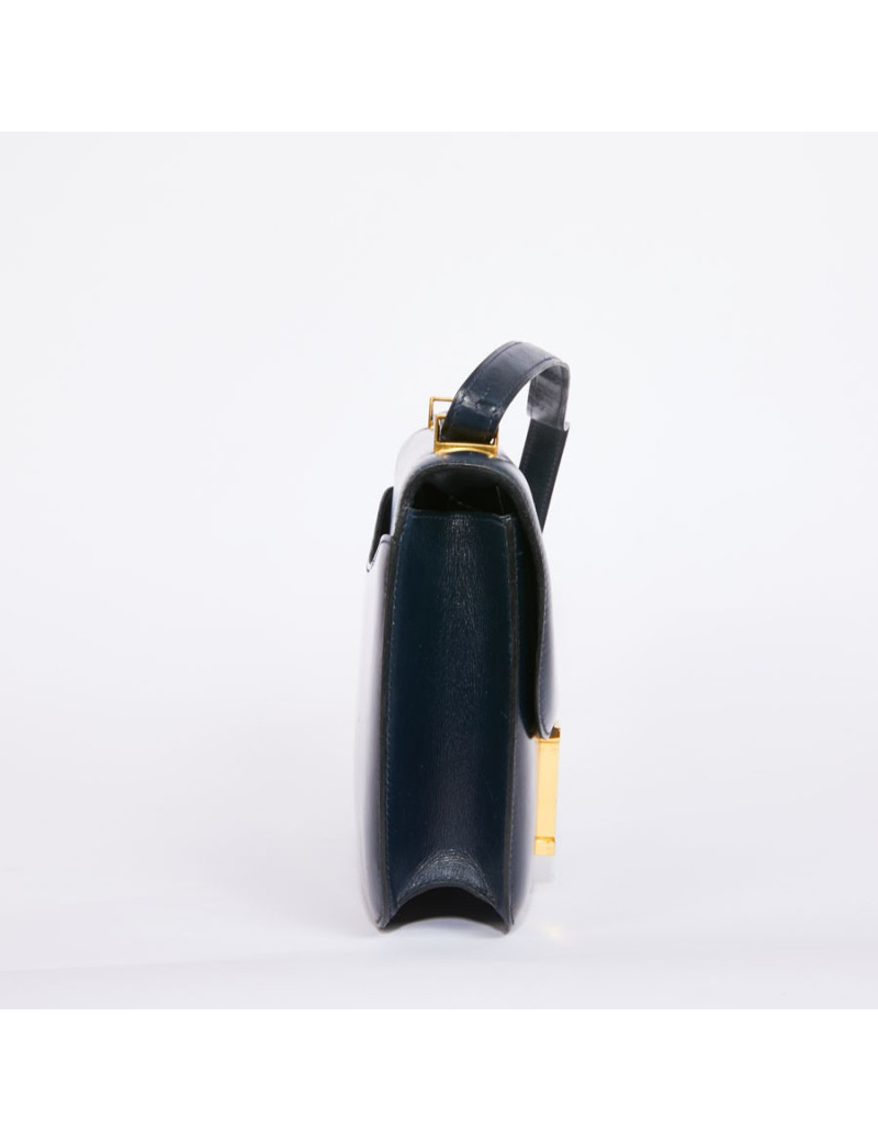 Sac Constance HERMES cuir box bleu