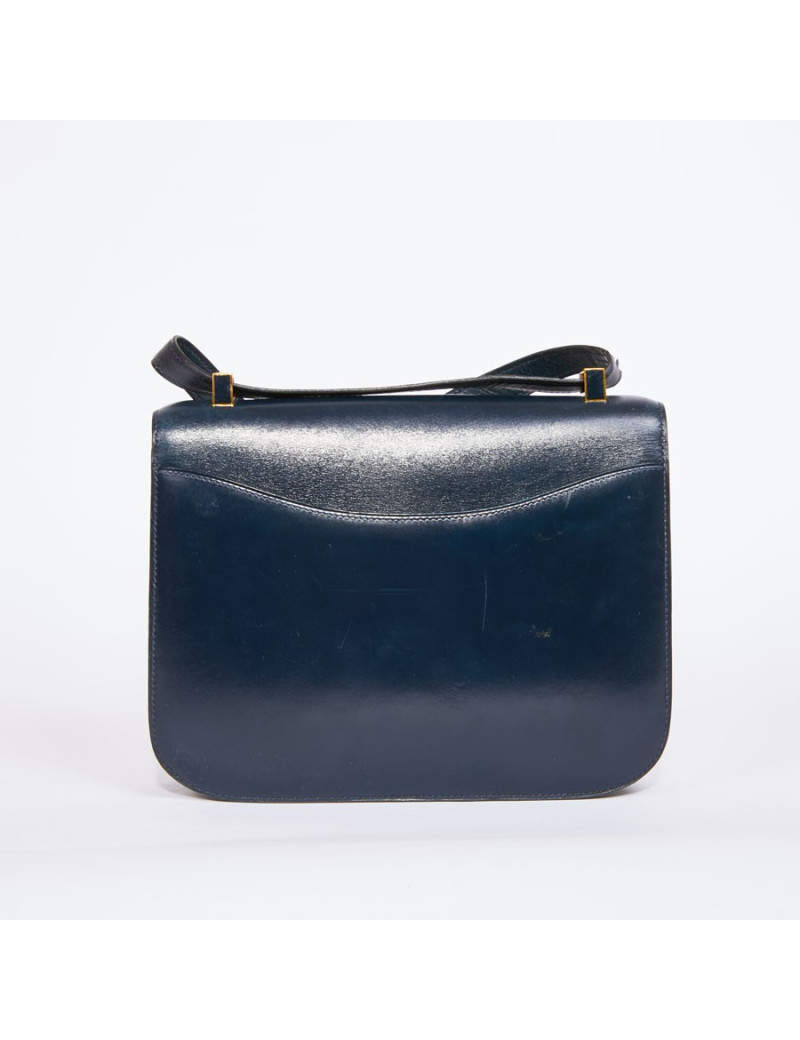 Sac Constance HERMES cuir box bleu