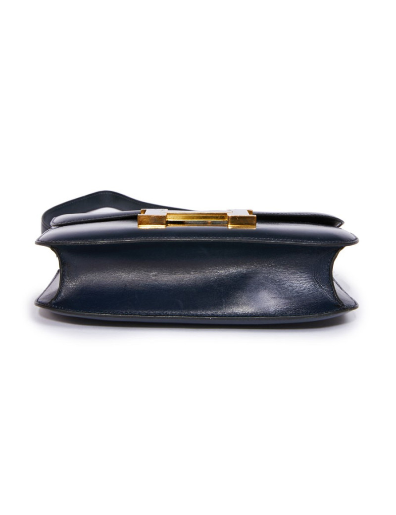 Sac Constance HERMES cuir box bleu