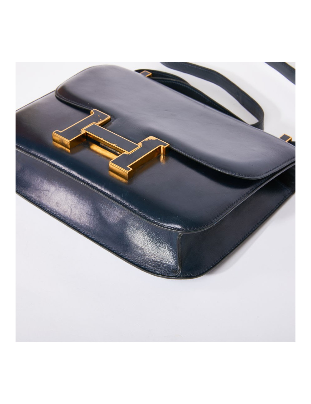 Sac Constance HERMES cuir box bleu