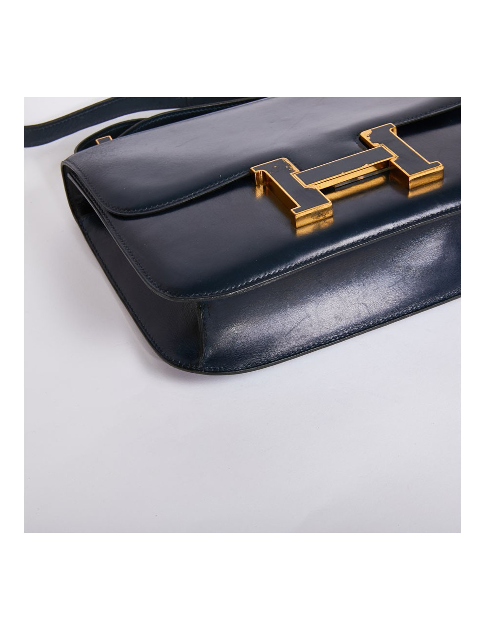 Sac Constance HERMES cuir box bleu