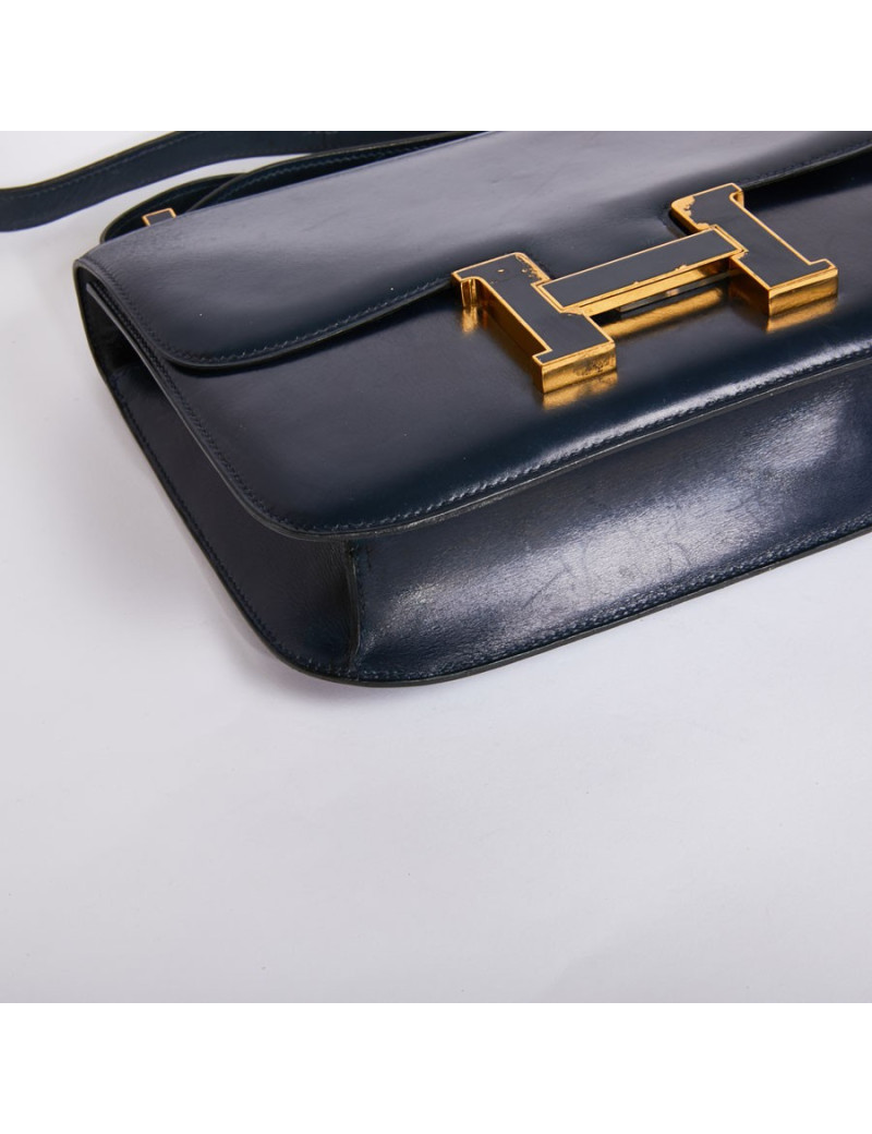 Sac Constance HERMES cuir box bleu