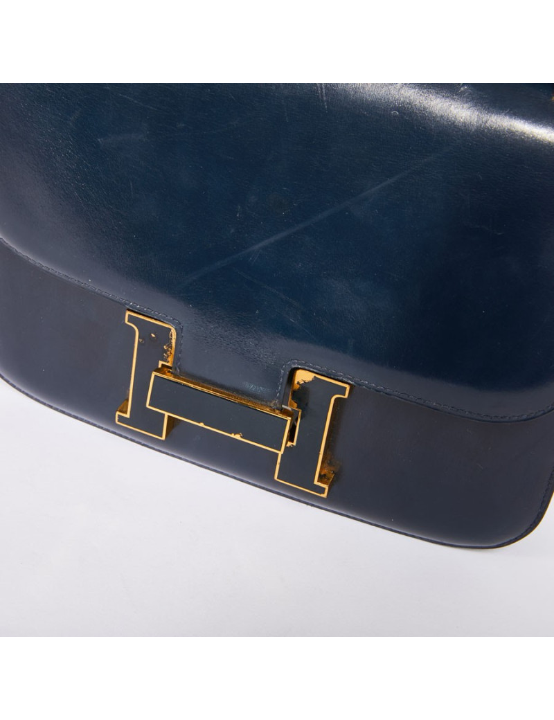 Sac Constance HERMES cuir box bleu