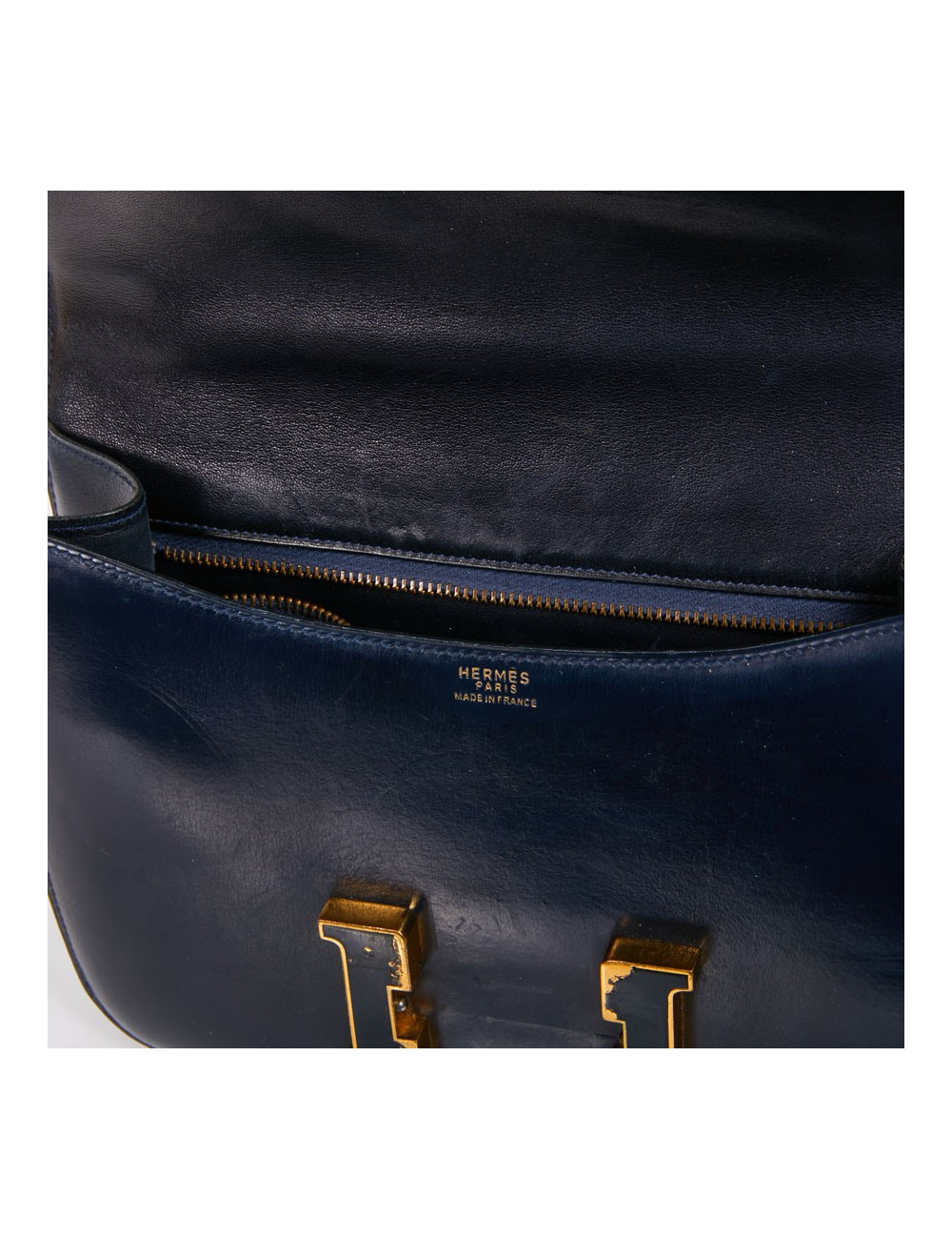 Sac Constance HERMES cuir box bleu