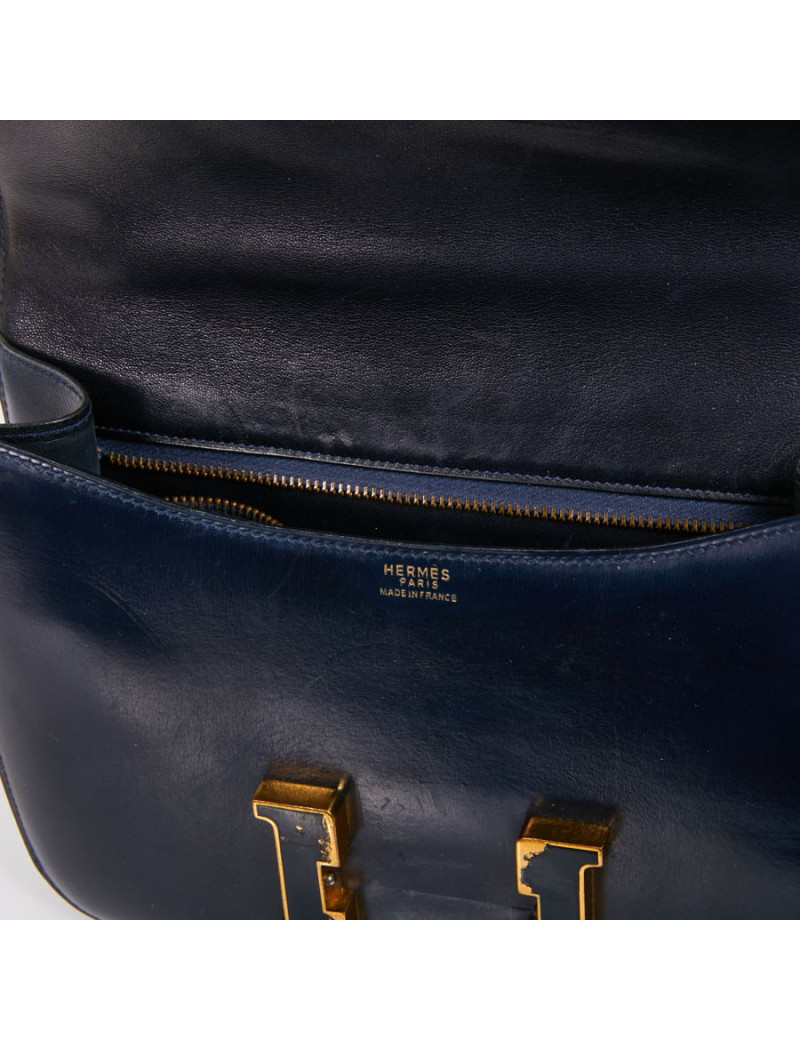 Sac Constance HERMES cuir box bleu
