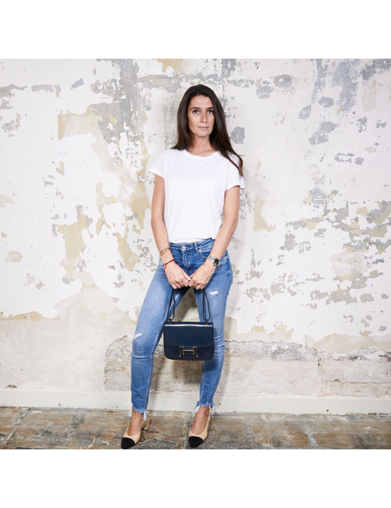 Sac Constance HERMES cuir box bleu