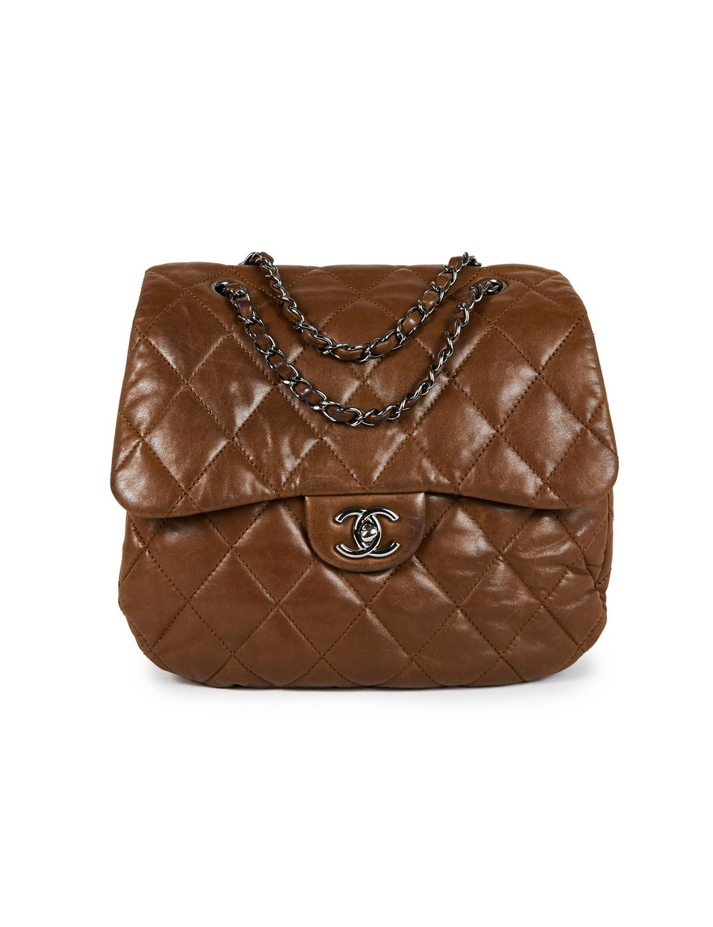 Sac CHANEL cuir d'agneau marron souple matelassé