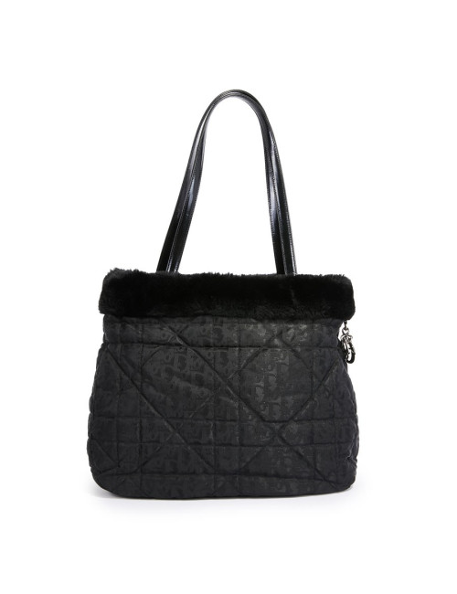 Sac toile mongram CHRSTIAN DIOR et fausse fourrure noire