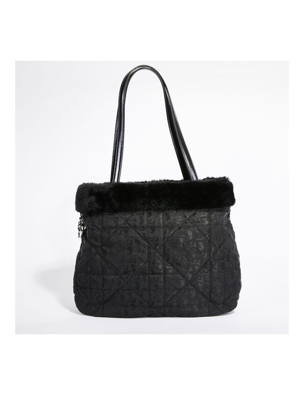 Sac toile mongram CHRSTIAN DIOR et fausse fourrure noire