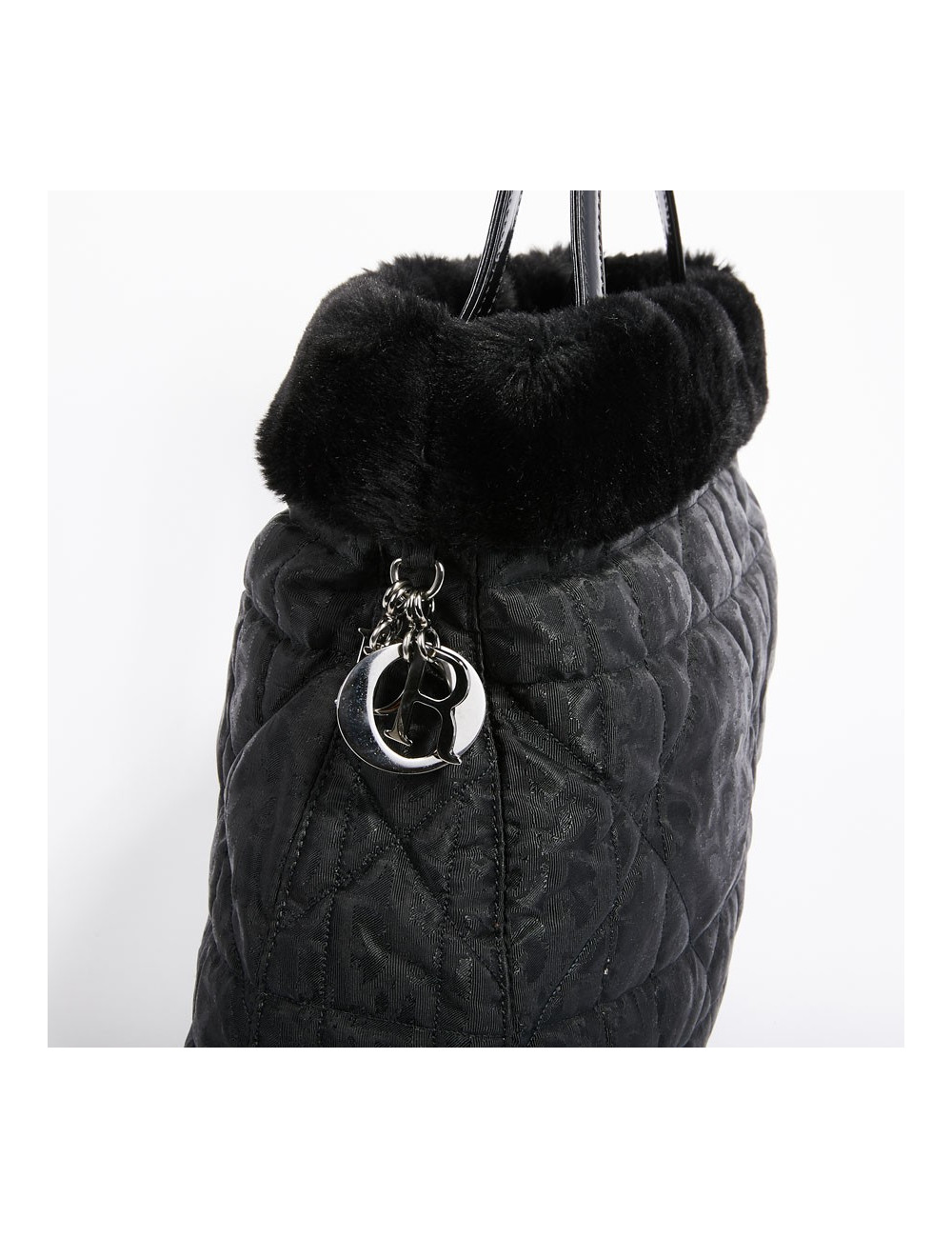 Sac toile mongram CHRSTIAN DIOR et fausse fourrure noire