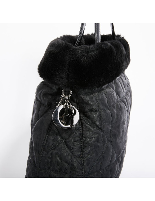 Sac toile mongram CHRSTIAN DIOR et fausse fourrure noire