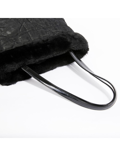 Sac toile monogramme CHRISTIAN DIOR fausse fourrure