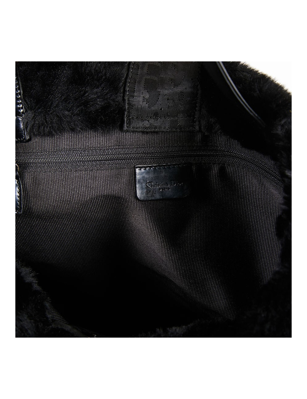 Sac toile mongram CHRSTIAN DIOR et fausse fourrure noire