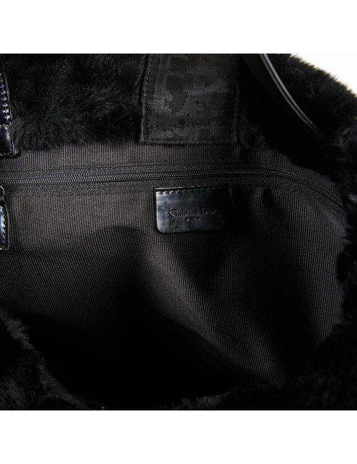 Sac toile mongram CHRSTIAN DIOR et fausse fourrure noire