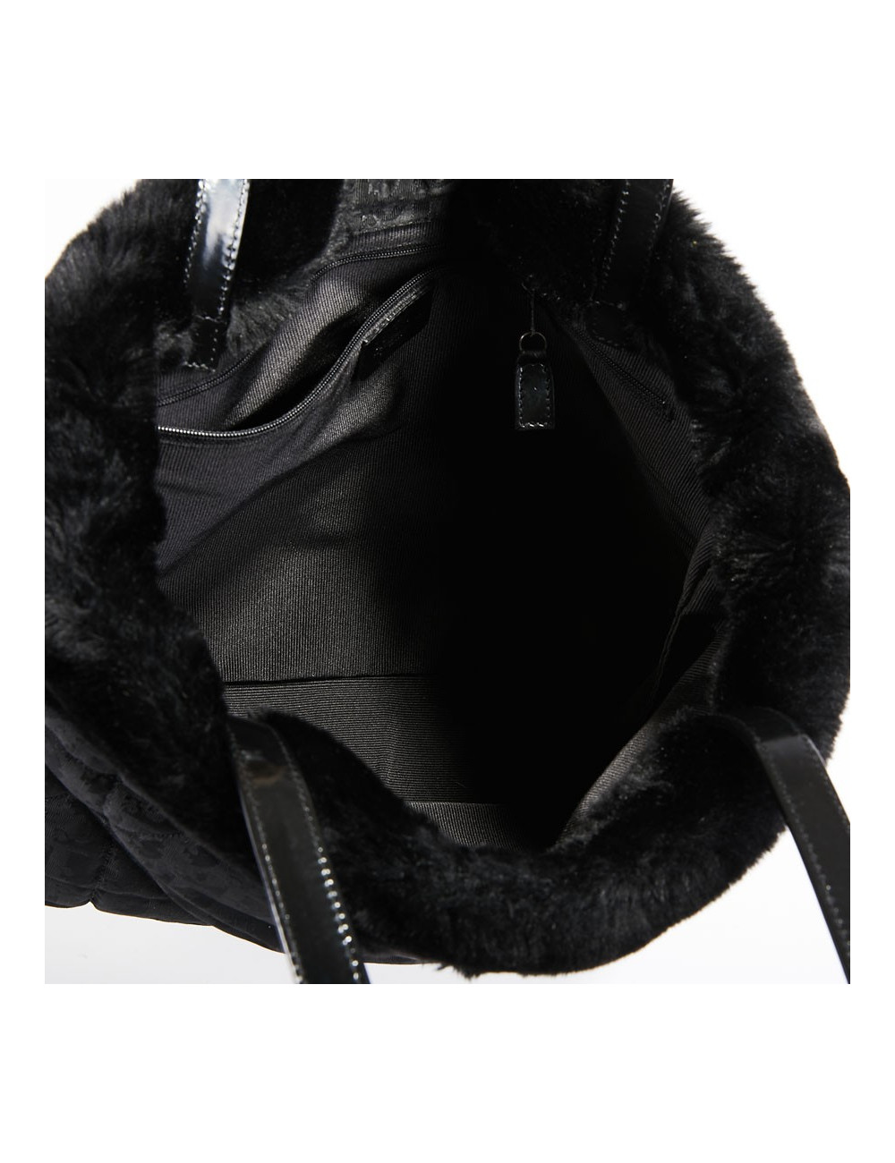 Sac toile monogramme CHRISTIAN DIOR fausse fourrure