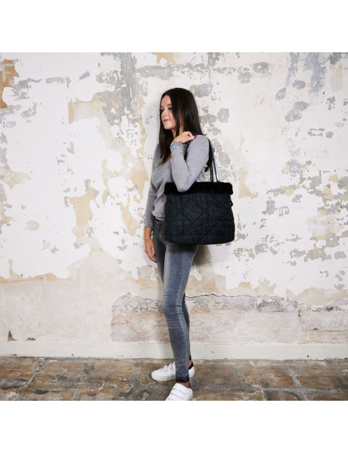Sac toile mongram CHRSTIAN DIOR et fausse fourrure noire