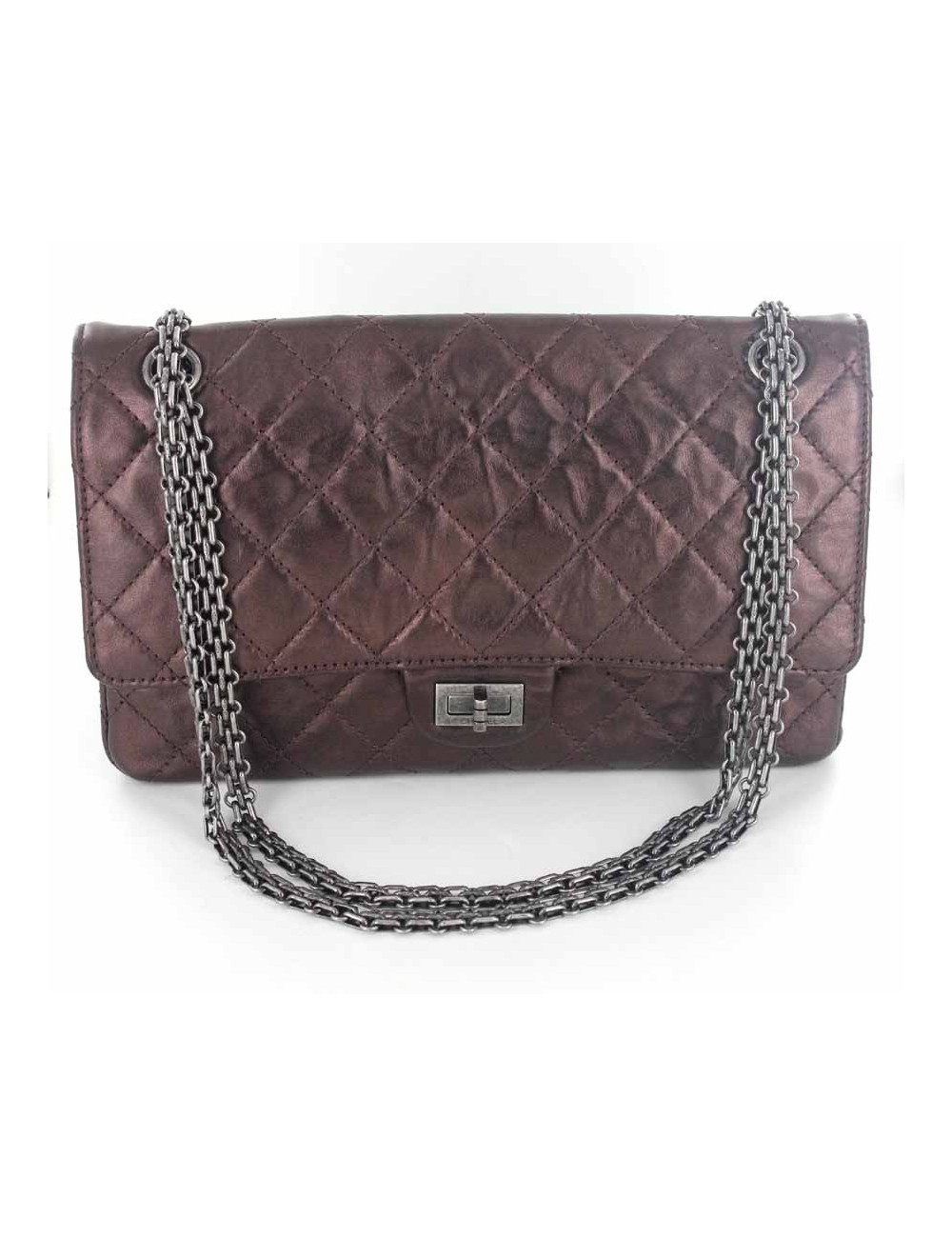 2.55 CHANEL en cuir marron irisé