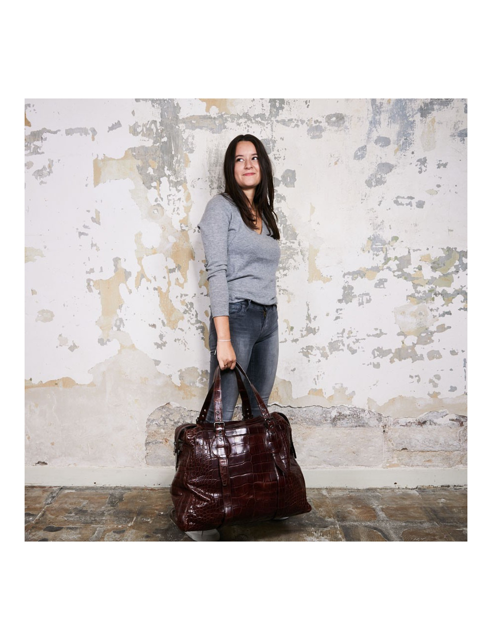 Sac de voyage CELINE alligator marron du Mississippi