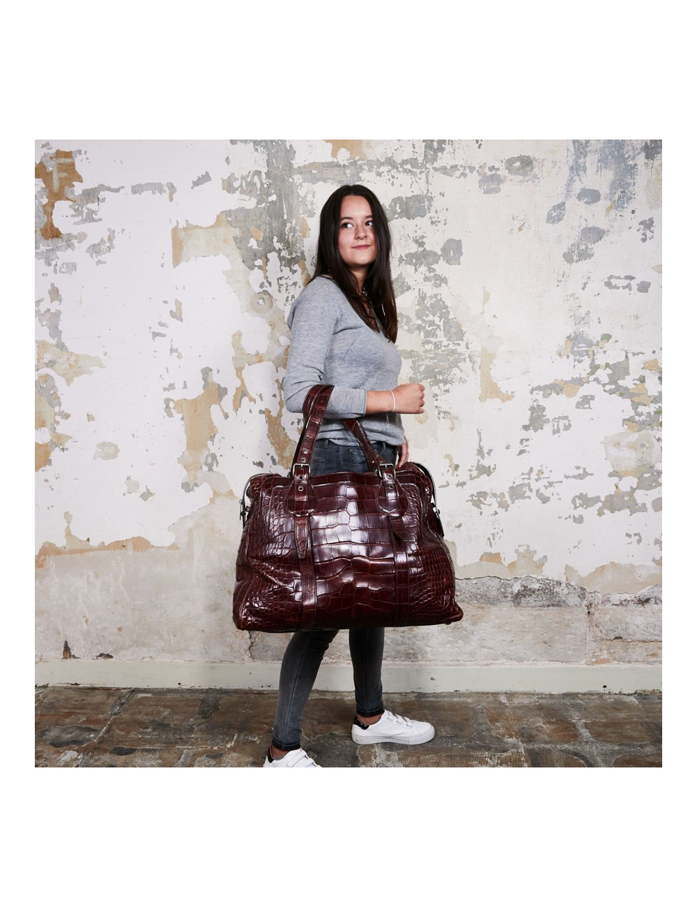 Sac de voyage CELINE alligator marron du Mississippi