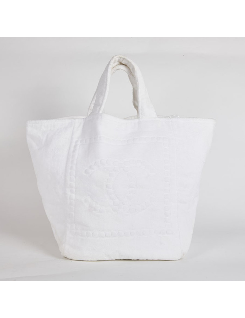 Sac de plage CHANEL tissu éponge blanc 