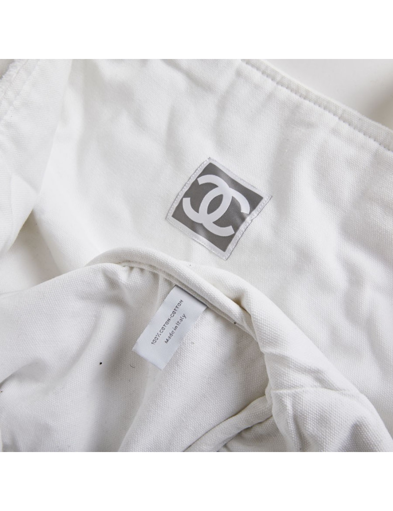 Sac de plage CHANEL tissu éponge blanc 