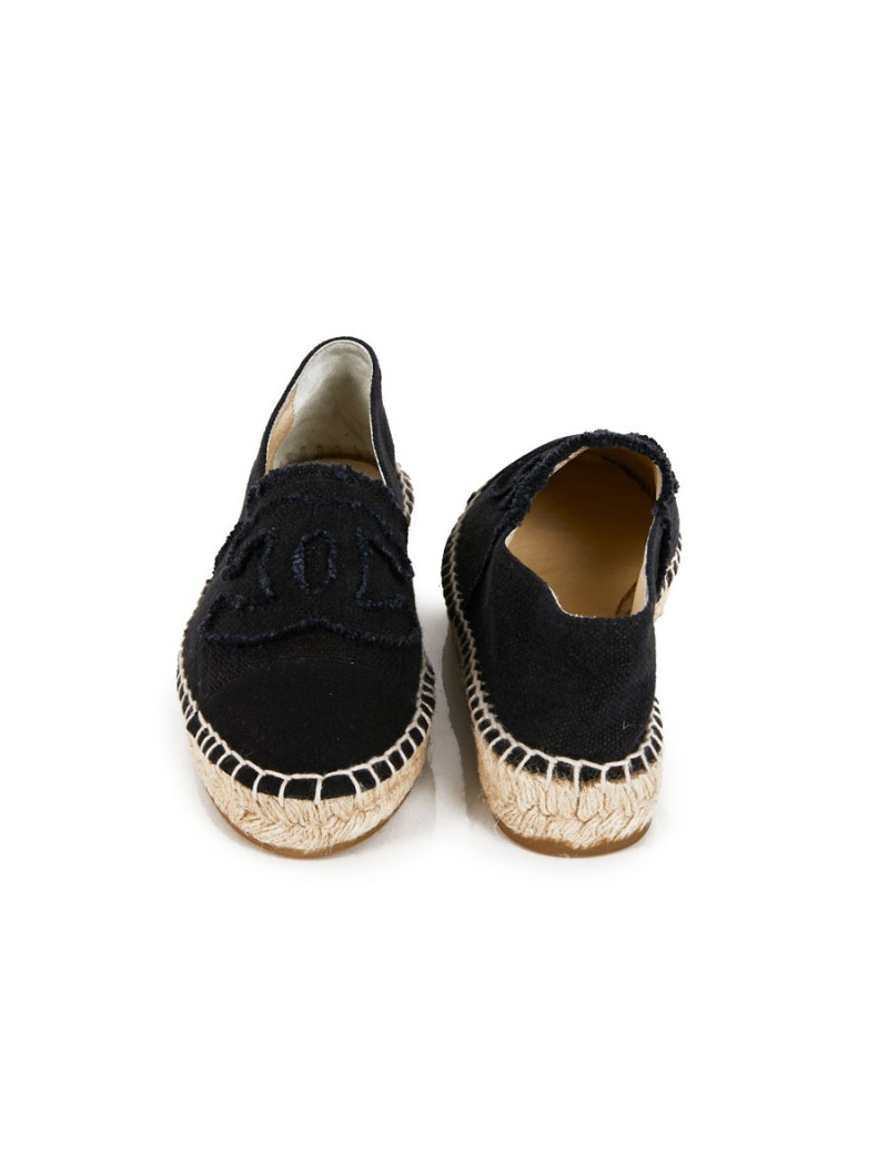 Espadrilles CHANEL toile bleu et noir bicolore T37