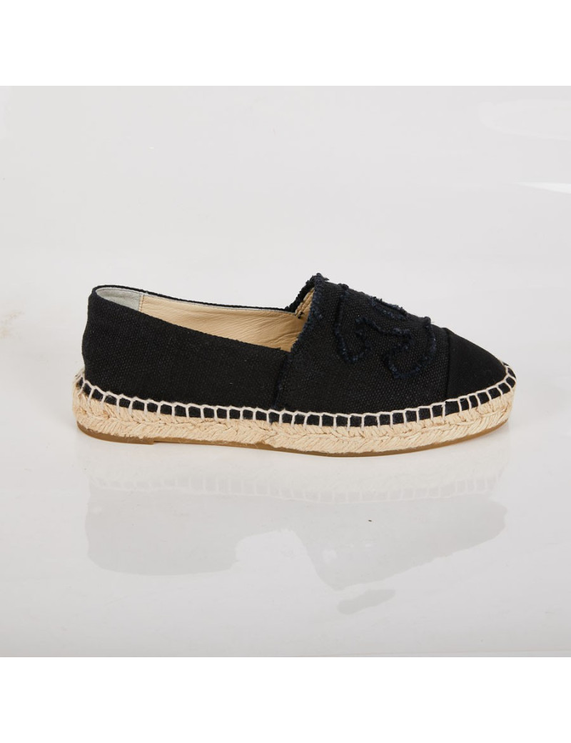 Espadrilles CHANEL toile bleu et noir bicolore T37