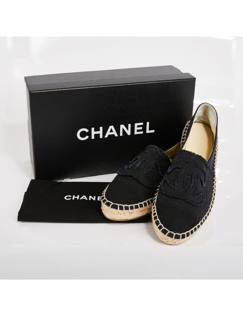 Espadrilles CHANEL toile bleu et noir bicolore T37