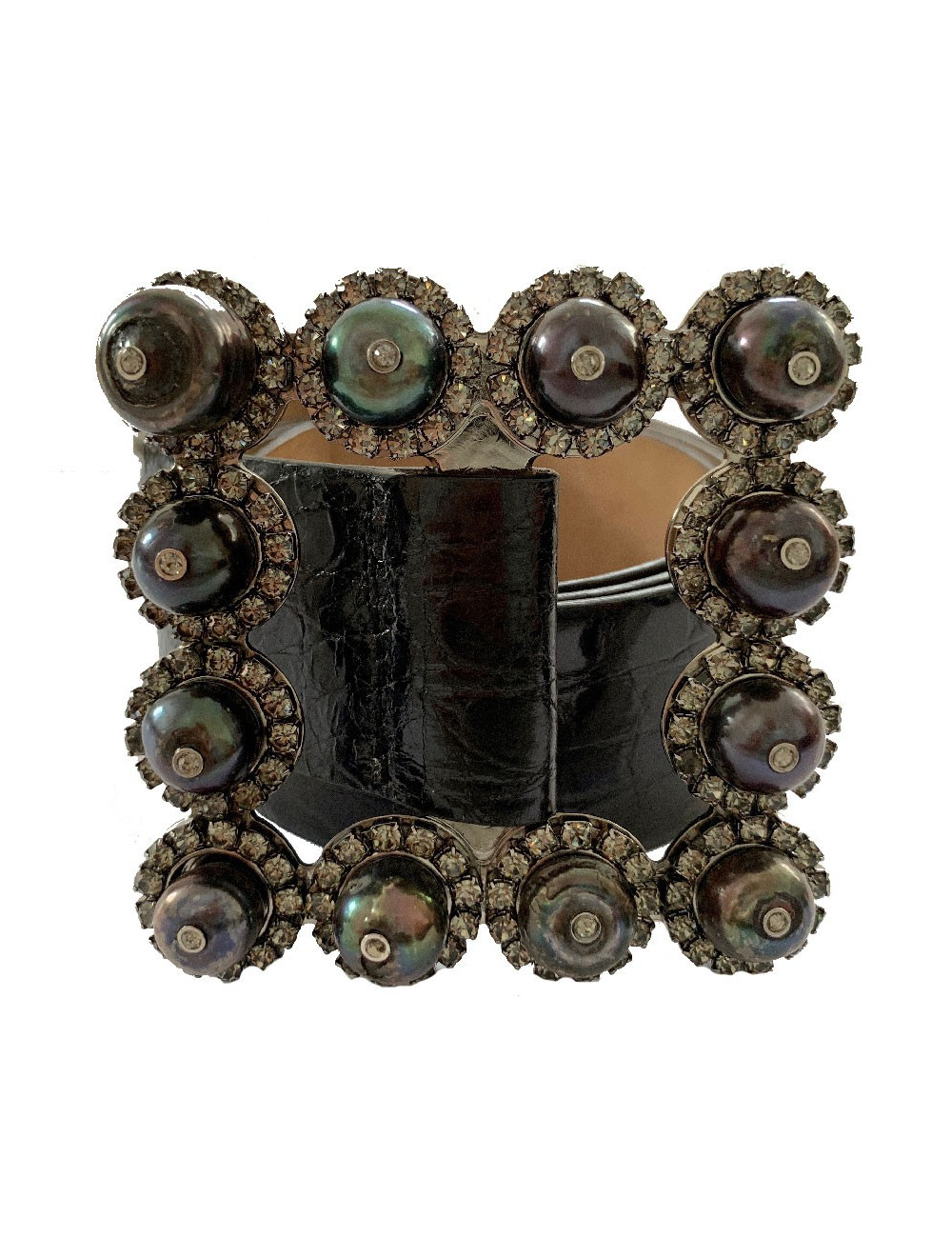 VALENTINO belt with buckle set in gunmetal pearls and rhinestones