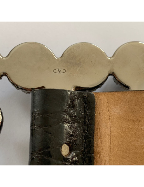 VALENTINO belt with buckle set in gunmetal pearls and rhinestones