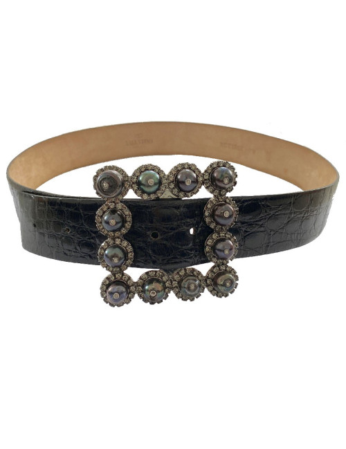VALENTINO belt with buckle set in gunmetal pearls and rhinestones