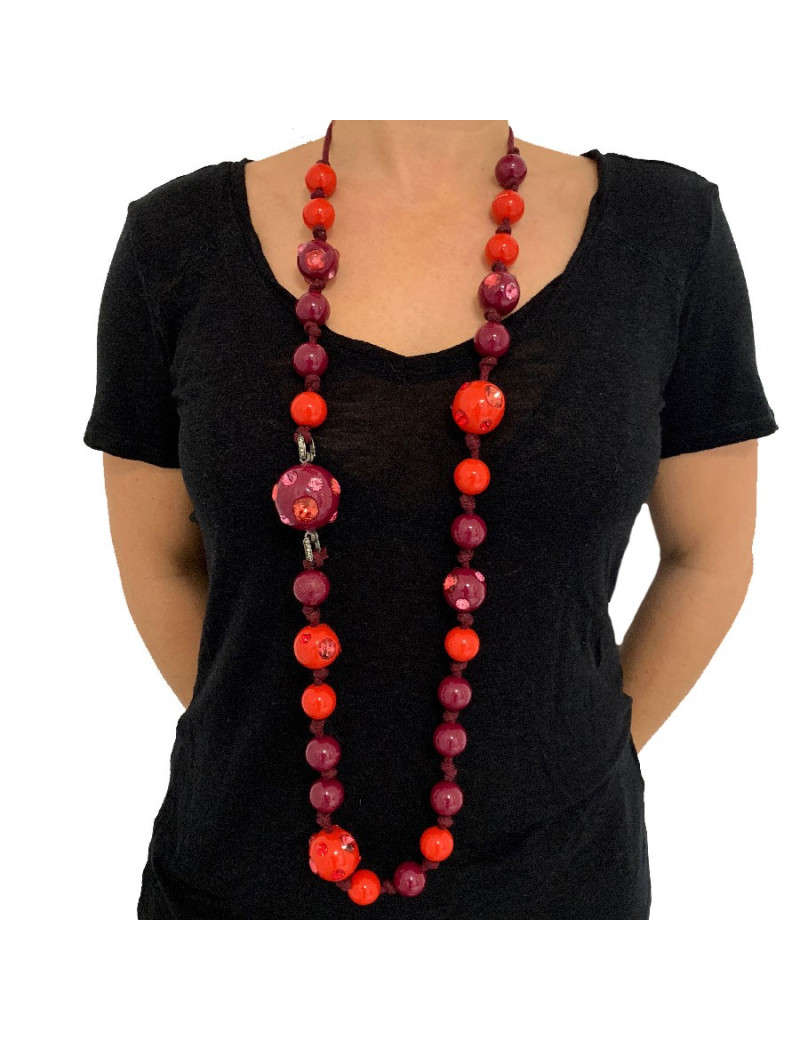 Sautoir LANVIN boules rouges et violettes par ALBER ELBAZ