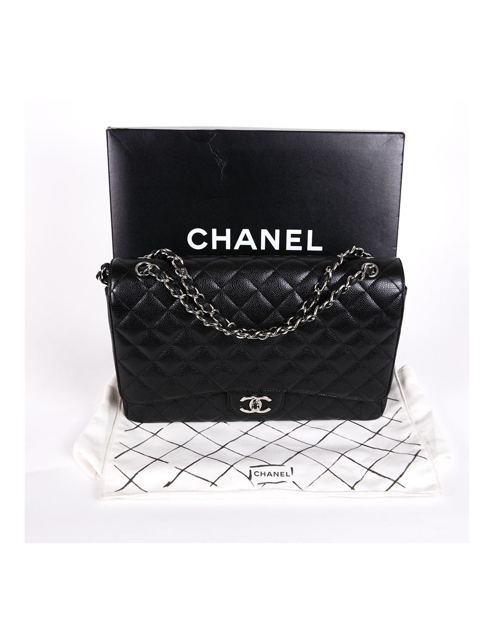 Sac jumbo CHANEL cuir caviar noir