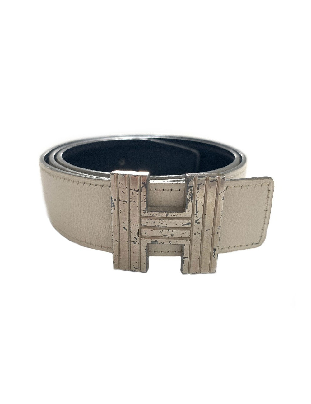 Ceinture HERMES réversible boucle H striée