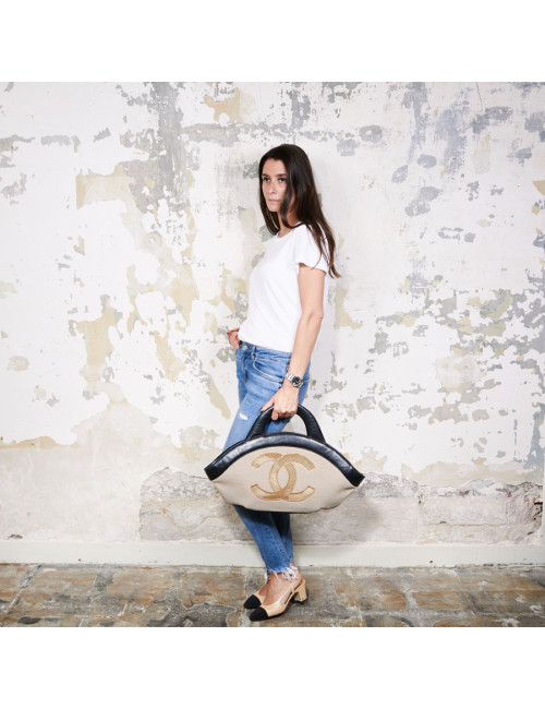 Sac CHANEL beige et cuir noir